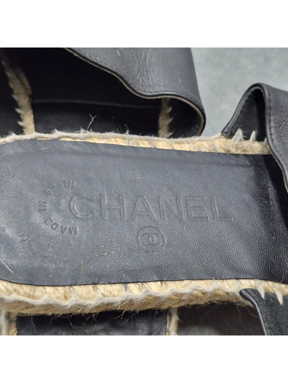 Chanel Black Leather CC Espadrille Mules Slip-Ons